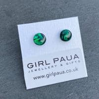 Earrings - Paua Green Circle 8mm - Stud