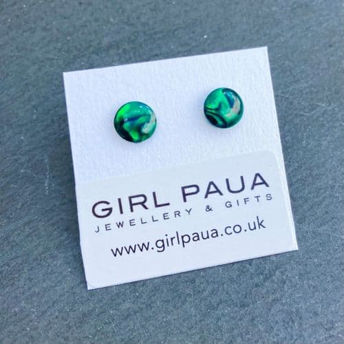 Earrings - Paua Green Circle 8mm - Stud