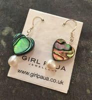 Earrings - Paua Hearts & Freshwater Pearls - PE02-PH