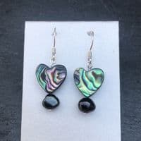 Earrings - Paua Hearts & Peacock Freshwater Pearls - PE02-PPH