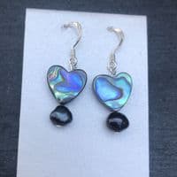 Earrings - Paua Hearts & Peacock Freshwater Pearls - PE02-PPH