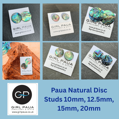 Earrings - Paua Natural Disc Studs 10mm, 12.5mm, 15mm, 20mm