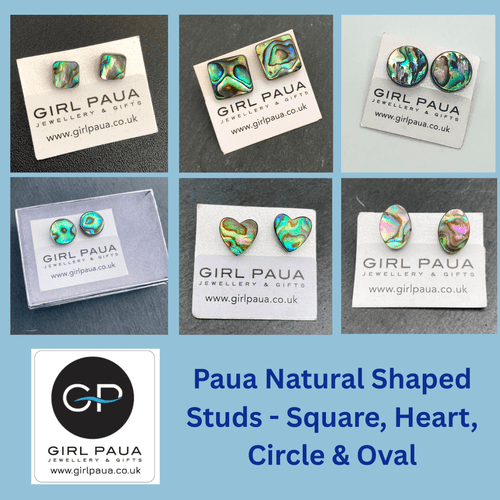 Earrings - Paua Natural Shaped Studs - Square, Circle, Oval & Heart