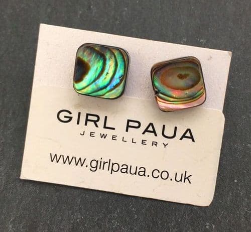 Earrings - Paua Natural Square 10mm - Stud