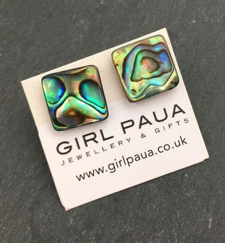 Earrings - Paua Natural Square 12mm - Stud
