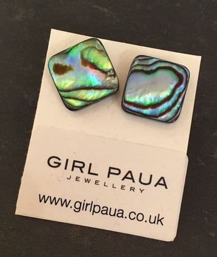Earrings - Paua Natural Square 14mm - Stud
