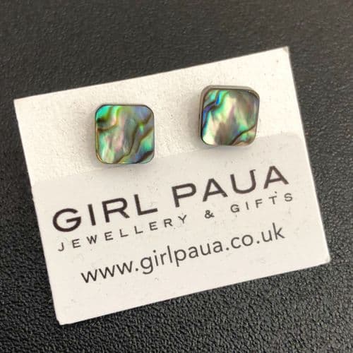 Earrings - Paua Natural Square 8mm - Stud