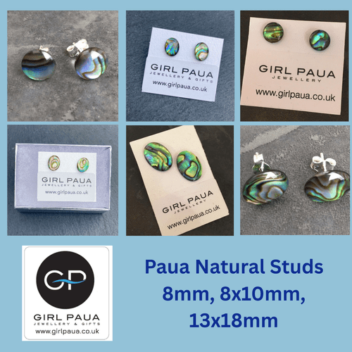 Earrings - Paua Natural Studs 8mm, 8x10mm, 13x18mm