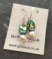 Earrings - Paua Ovals & Freshwater Pearls - PE02-PV