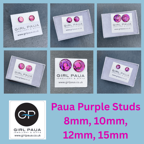 Earrings - Paua Pinky Purple Studs 8mm, 10mm, 12mm, 15mm