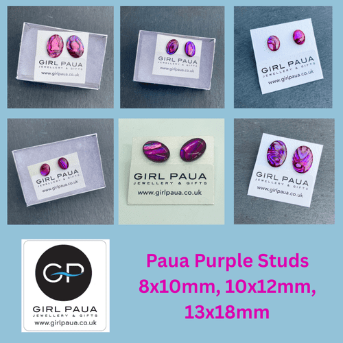 Earrings - Paua Pinky Purple Studs 8x10mm, 10x12mm, 13x18mm
