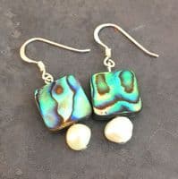 Earrings - Paua Squares & Freshwater Pearls - PE02-PQ