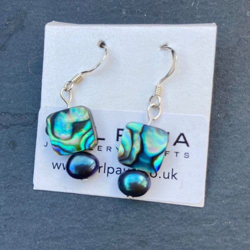 Earrings - Paua Squares & Peacock Freshwater Pearls - PE02-PPQ