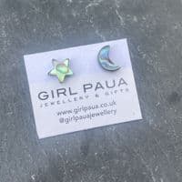 Earrings - Paua Star & Moon 8-10mm - Stud