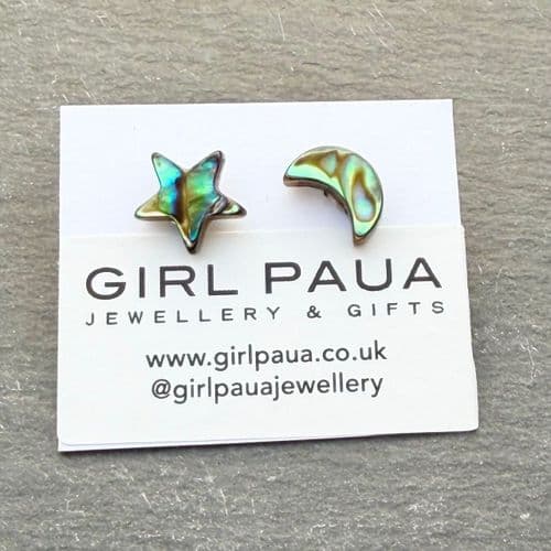 Earrings - Paua Star & Moon 8-10mm - Stud