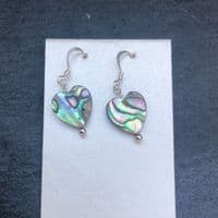 Earrings - PE02-H Paua Heart & Silver Bead