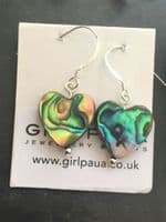 Earrings - PE02 Paua Heart & Silver Bead