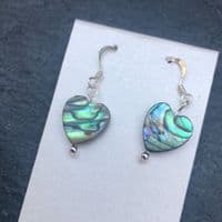 Earrings - PE02 Paua Heart & Silver Bead