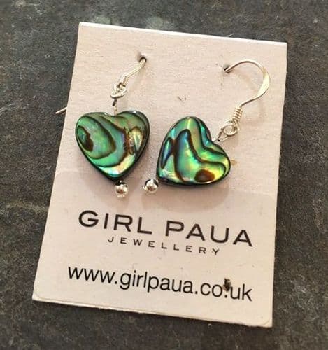 Earrings - PE02 Paua Heart & Silver Bead