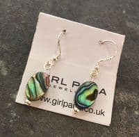 Earrings - PE02 Paua Oval & Silver Bead