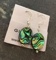 Earrings - PE02 Paua Oval & Silver Bead