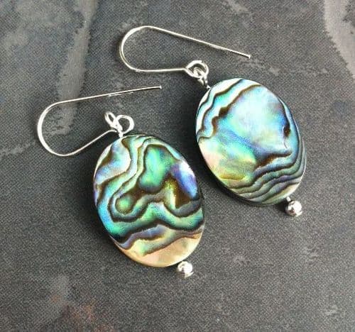 Earrings - PE02 Paua Oval & Silver Bead