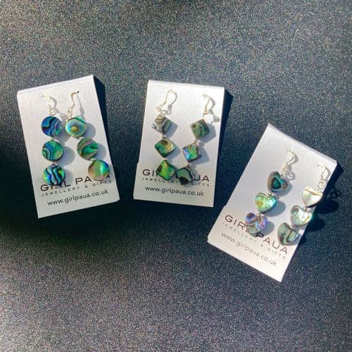 Earrings - PE02-T-S Paua Triple Stars & Silver Beads
