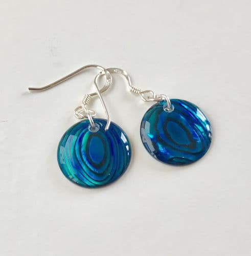 Earrings - PE18 Paua Blue Circle 15mm