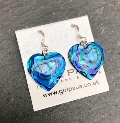 Earrings - PE18 Paua Blue Heart 20mm