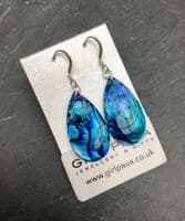 Earrings - PE18 Paua Blue Waterdrop 30x16mm