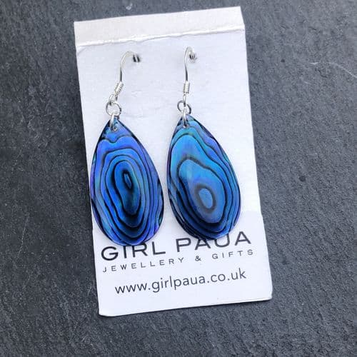 Earrings - PE18 Paua Blue Waterdrop 30x16mm