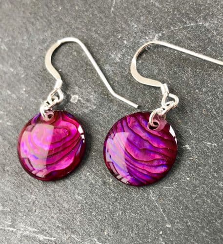 Earrings - PE18 Paua Red Circle 15mm