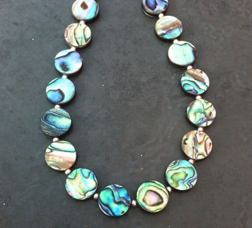 Necklace - Paua Circle & Silver Bead -PN22 circle