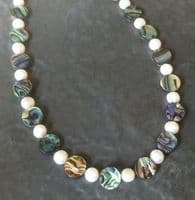 Necklace - Paua Circles & Freshwater Pearls - PFN13 Circle