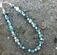 Necklace - Paua Circles & Freshwater Pearls - PFN13 Circle