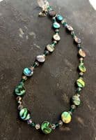Necklace - Paua & Cut Glass Crystal - PN08 Circle Emerald