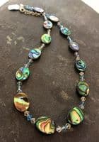 Necklace - Paua & Cut Glass Crystals PN08 Oval Aqua