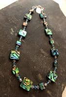 Necklace - Paua & Cut Glass Crystals - PN08 Square Aqua