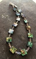 Necklace - Paua & Cut Glass Crystals PN09 Square Clear
