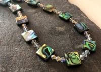 Necklace - Paua & Cut Glass Crystals PN09 Square Clear