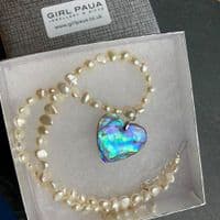 Necklace - Paua Heart & Freshwater Pearls - PN15-P