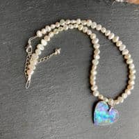 Necklace - Paua Heart & Freshwater Pearls - PN15-P