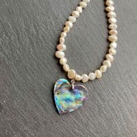 Necklace - Paua Heart & Freshwater Pearls - PN15-P