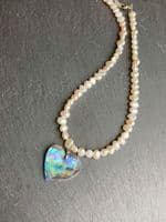 Necklace - Paua Heart & Freshwater Pearls - PN15-P