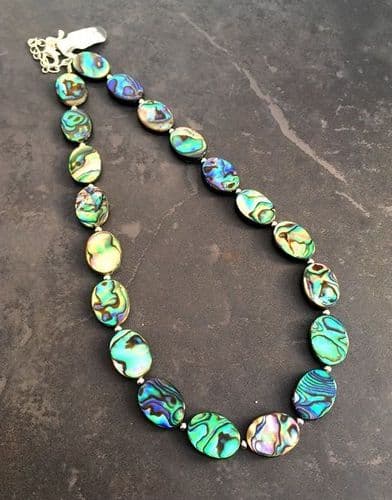 Necklace - Paua Oval & Silver Bead PN22 oval