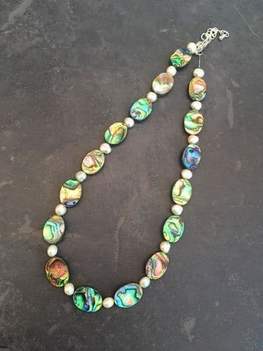 Necklace - Paua Ovals & Freshwater Pearls - PFN13 oval