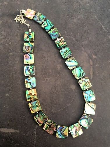 Necklace - Paua Square & Silver Bead - PN22 square