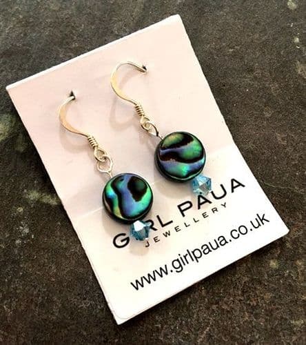PE01-C-S Paua Circle & Cut Glass Crystal Earrings SHORT (AQ)