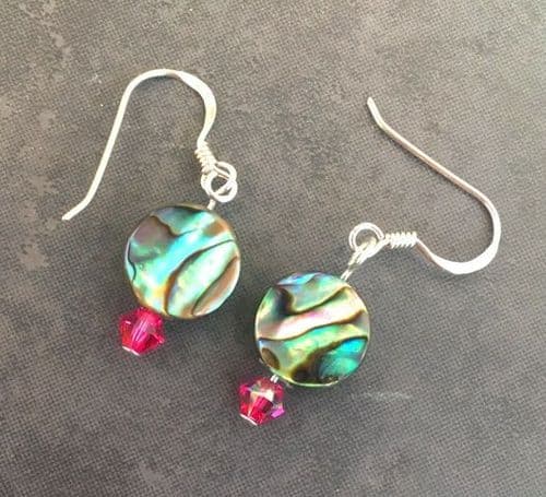 PE01-C-S Paua Circle & Cut Glass Crystal Earrings SHORT (FU)