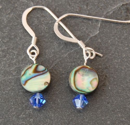 PE01-C-S Paua Circle & Cut Glass Crystal Earrings SHORT (SA)